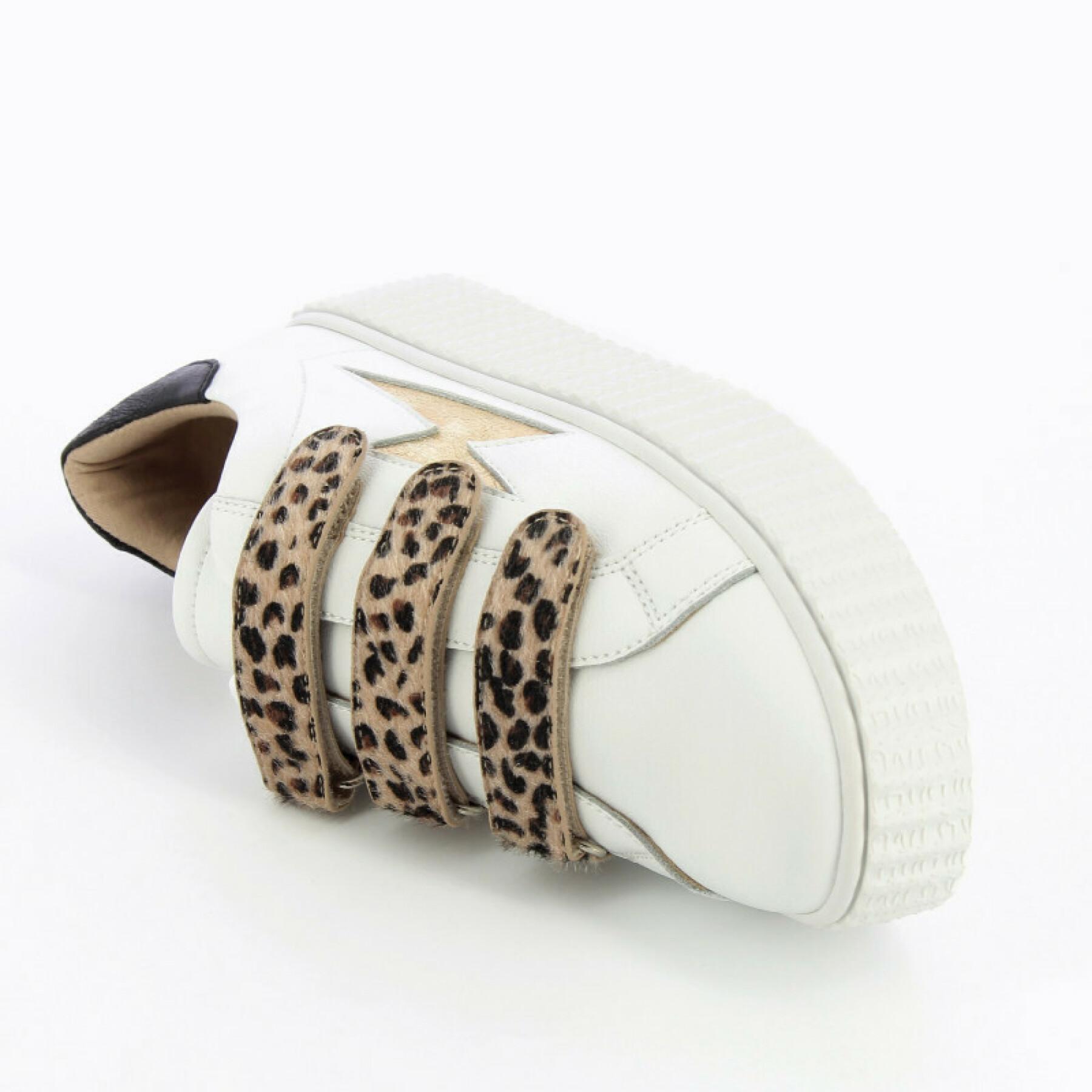 Dames sportschoenen Vanessa Wu blanches en cuir à scratchs léopard