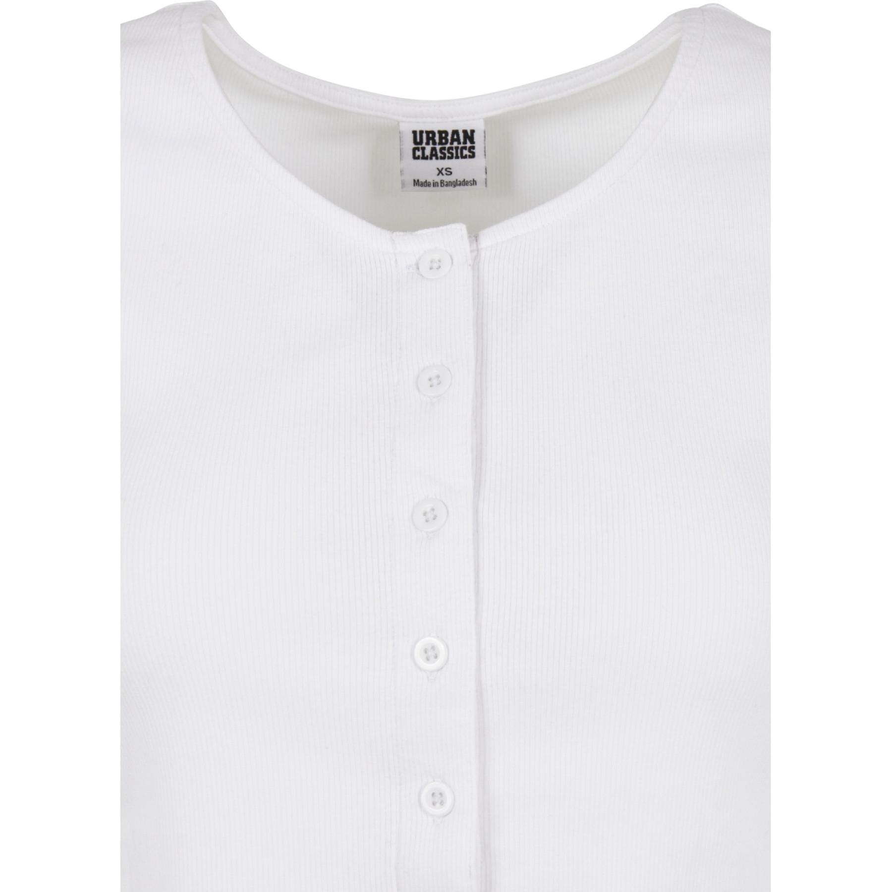 Dames-T-shirt Urban Classics cropped button up rib-grandes tailles